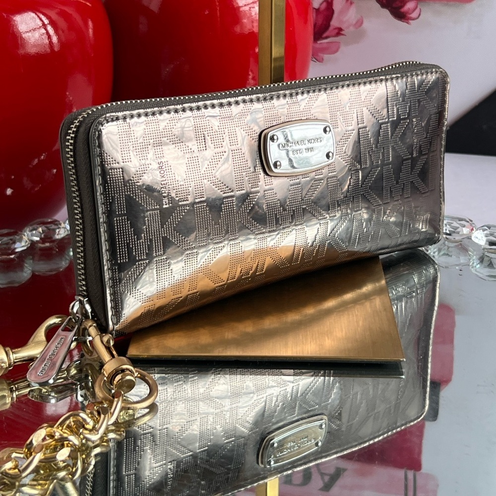 Michael Kors Metallic Logo Wallet with Gold Chain